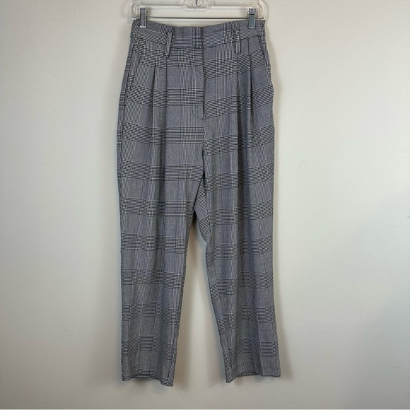 H&M | Black and White Plaid Pleated Front Trousers Size 8 Women's - Picture 1 of 5